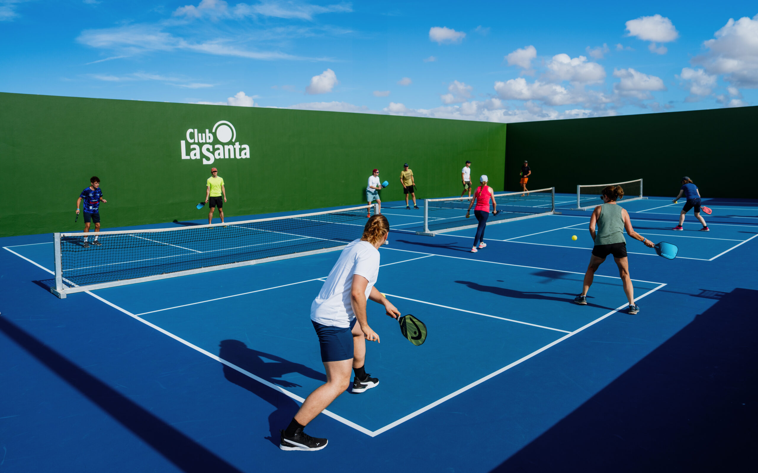 Pickleball games in progress on the courts at Club La Santa
