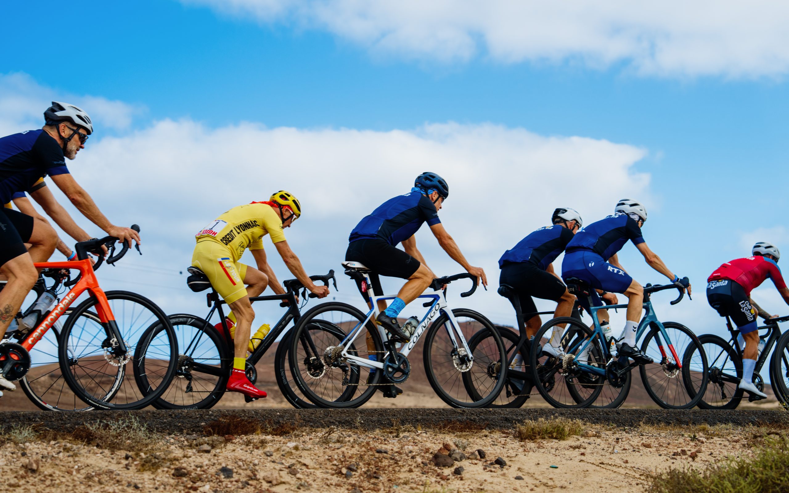 A group of men cycling around Lanzarote