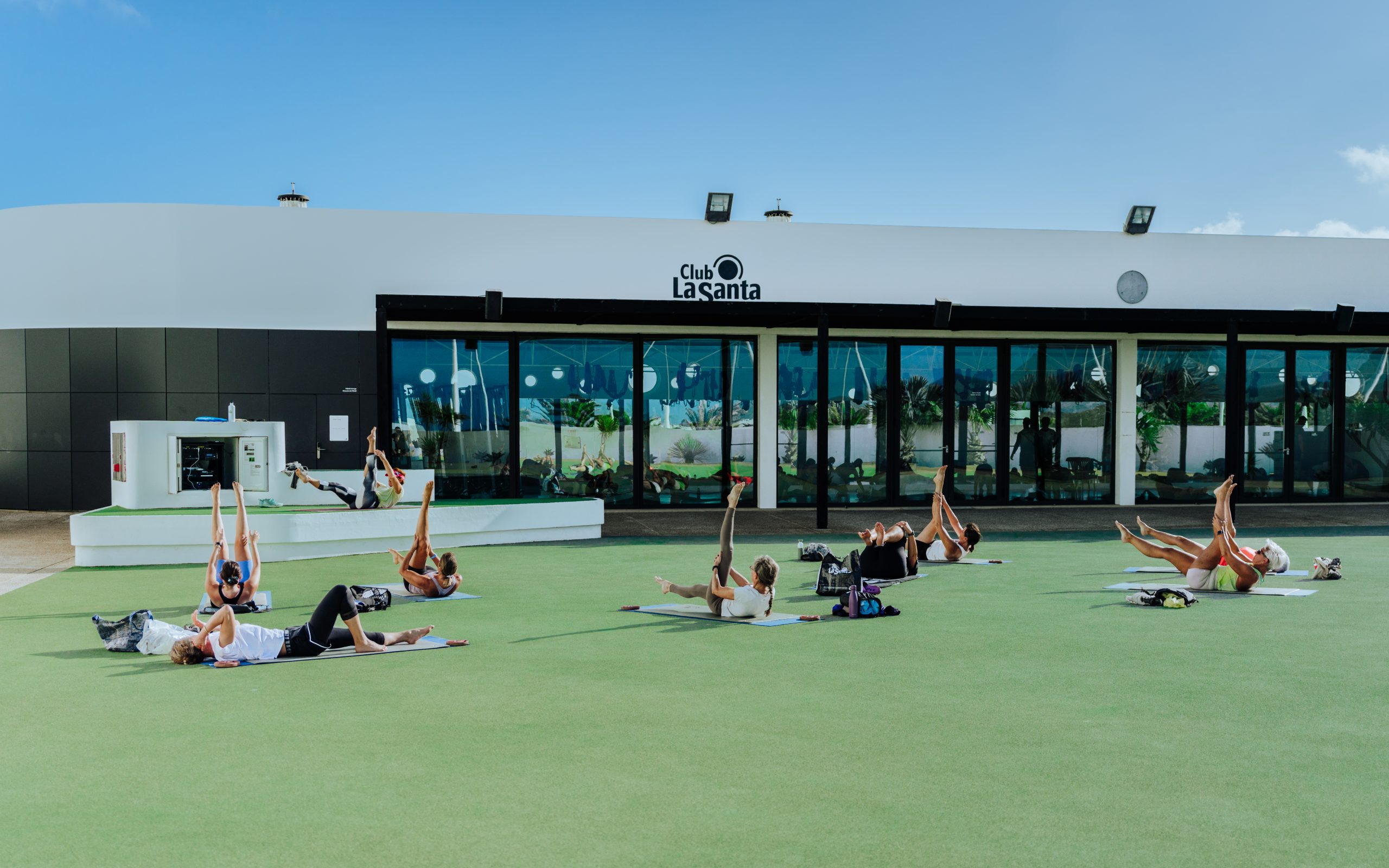 A group of people taking part in a yoga class at Club La Santa