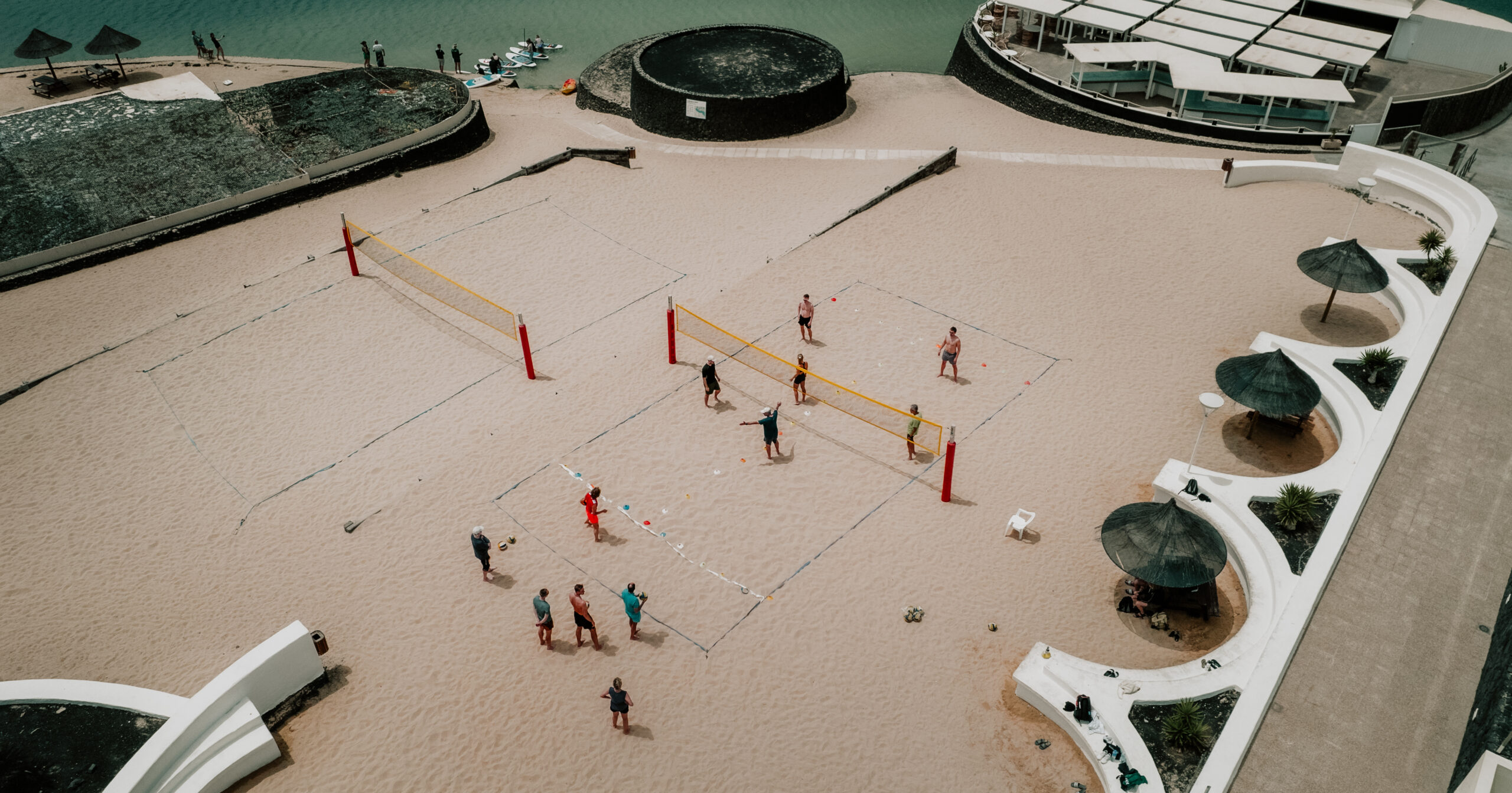 a drone shot of the volleyball court