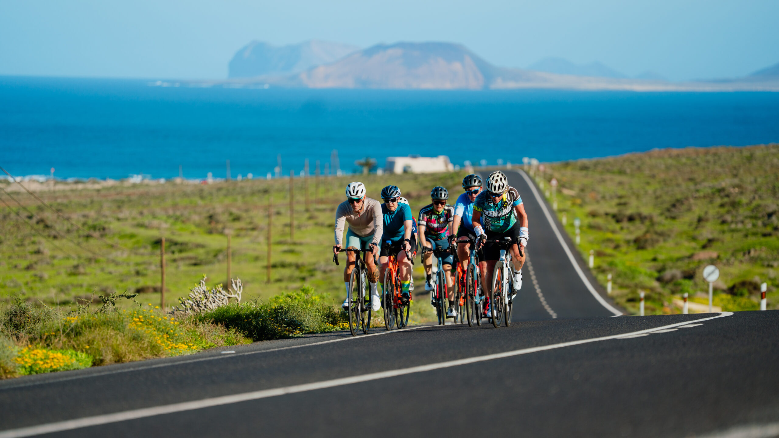 A group of women cycling in Lanzarote