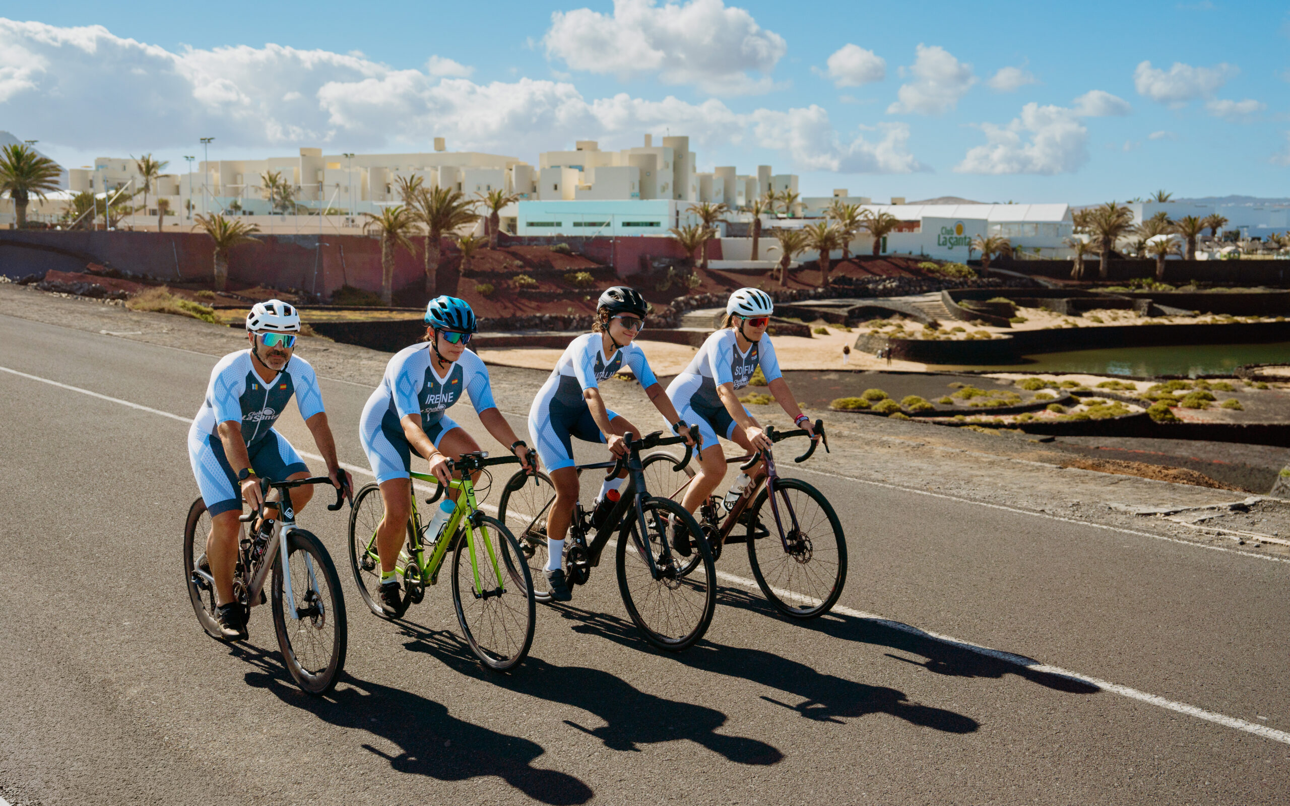 Group cycling around Club La Santa
