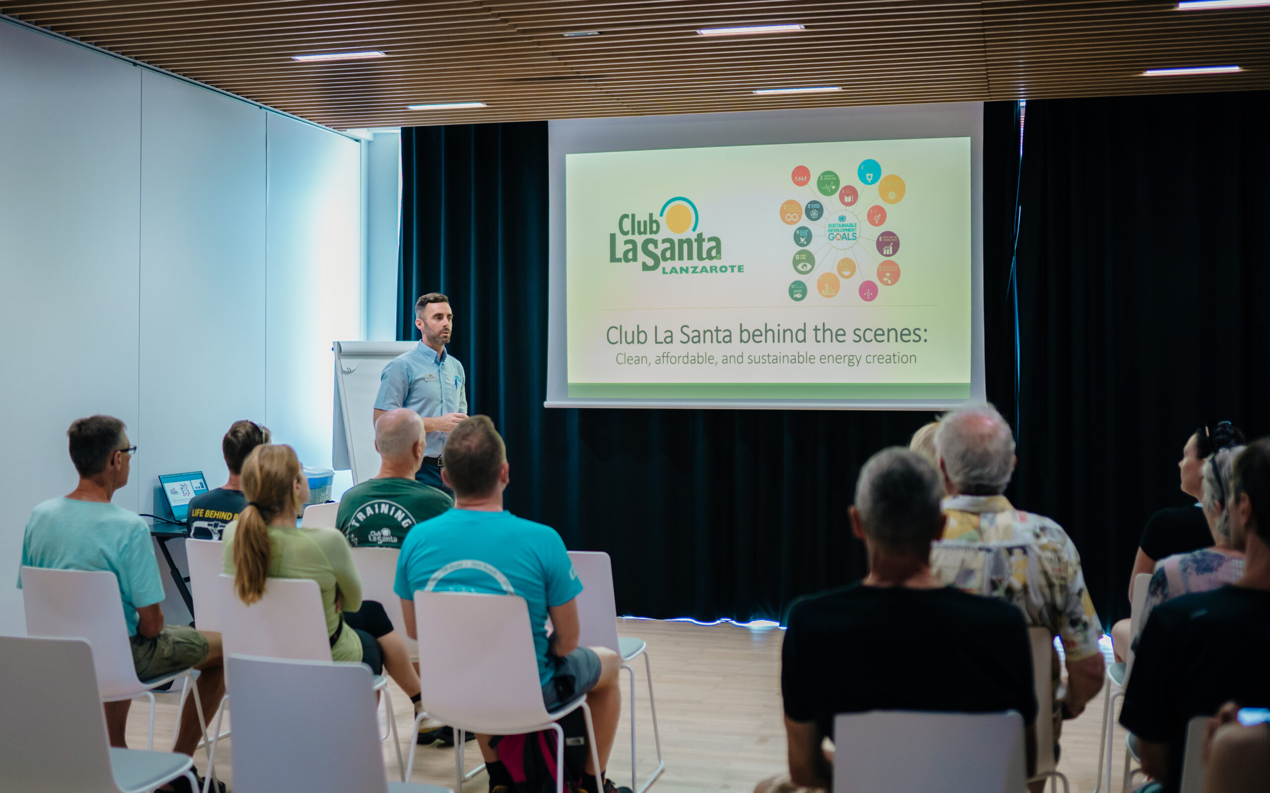 A photo of a sustainability conference taking place in the Conference Suite at Club La Santa.