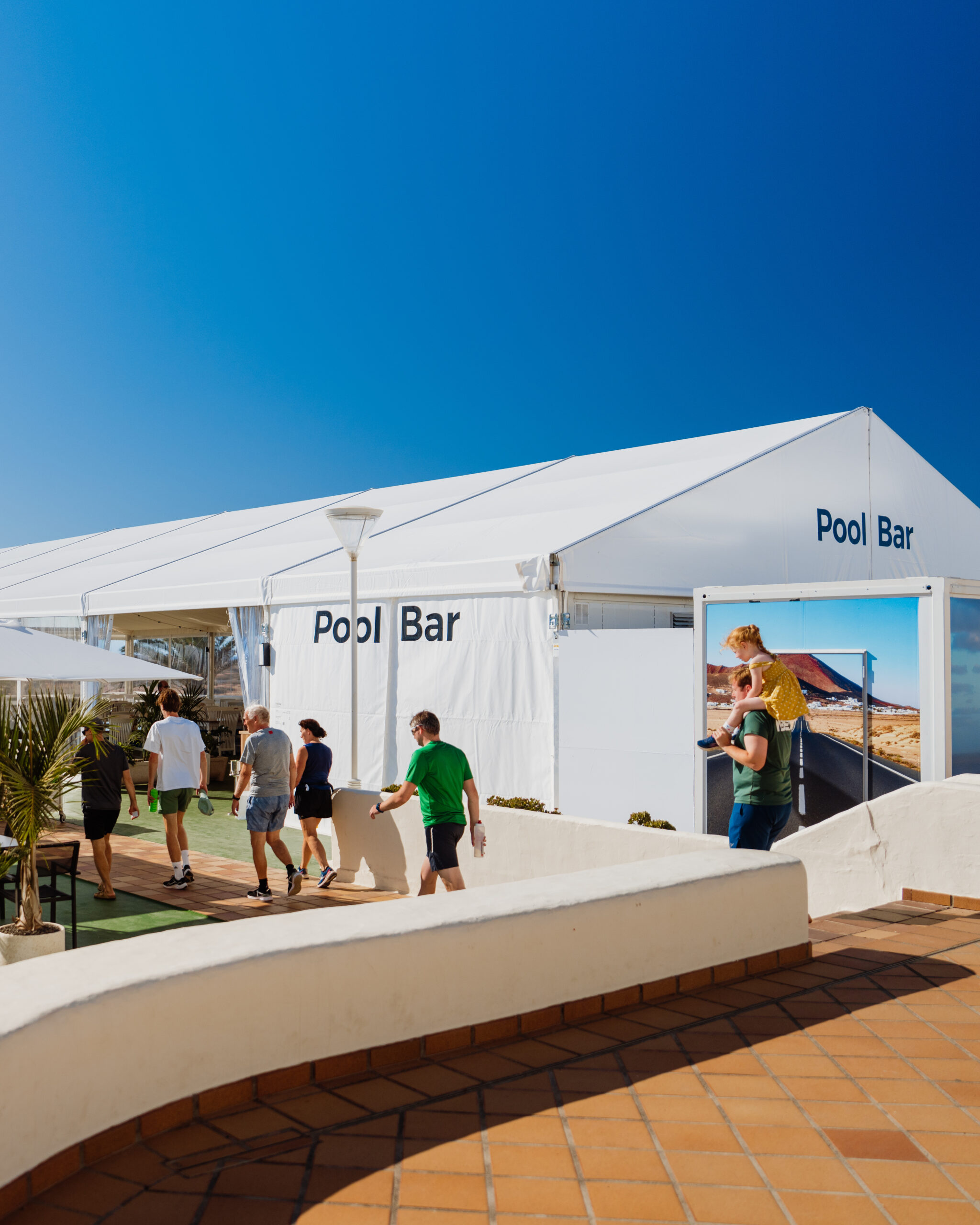 The exterior of the temporary pool bar at Club La Santa
