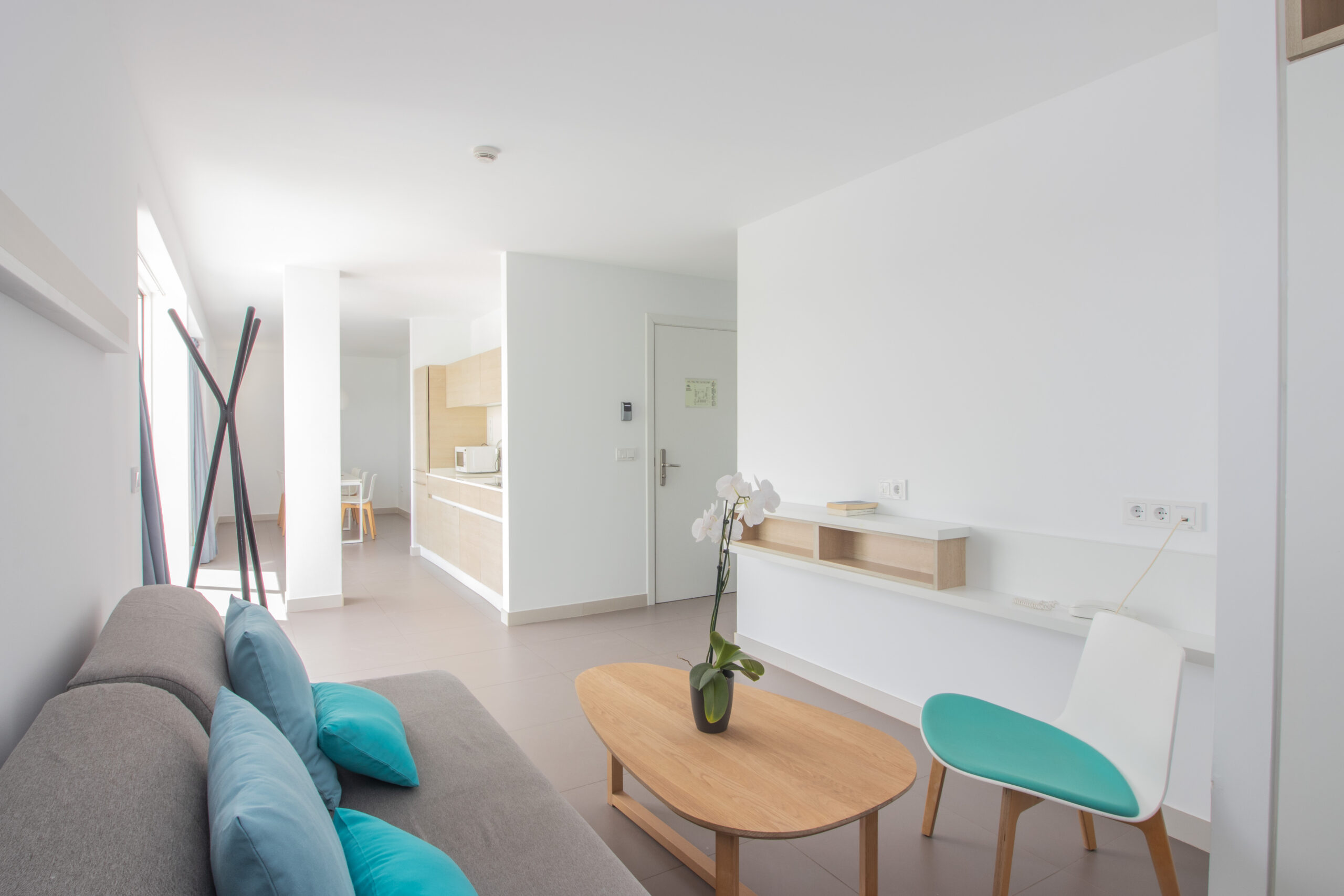 The living room of the comfort 2 bedroom 2 bathroom apartment with a view at Club La Santa.