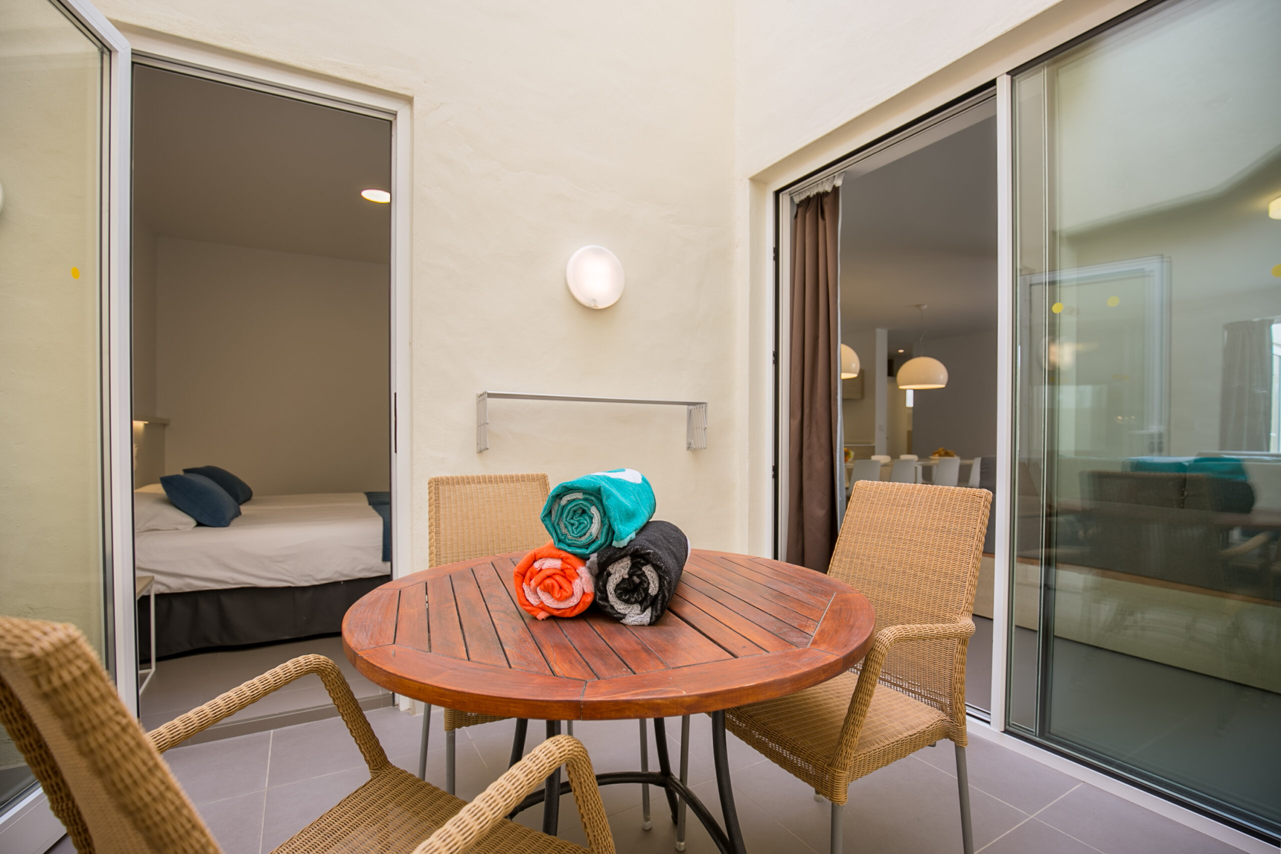 The terrace of the comfort 4 bedroom 2 bathroom apartment at Club La Santa.