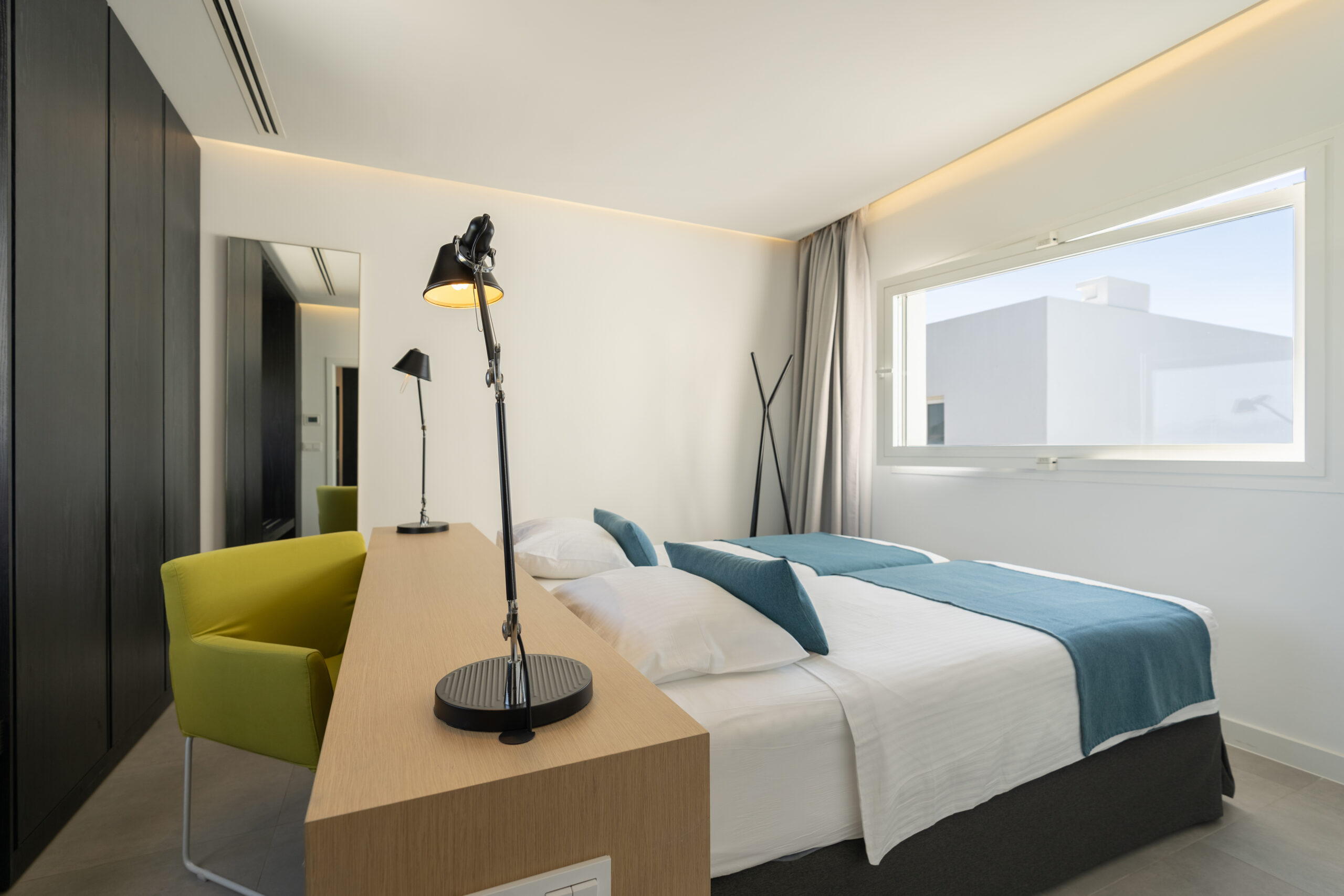 The bedroom of the 1 bedroom 2 bathroom suite at Club La Santa.