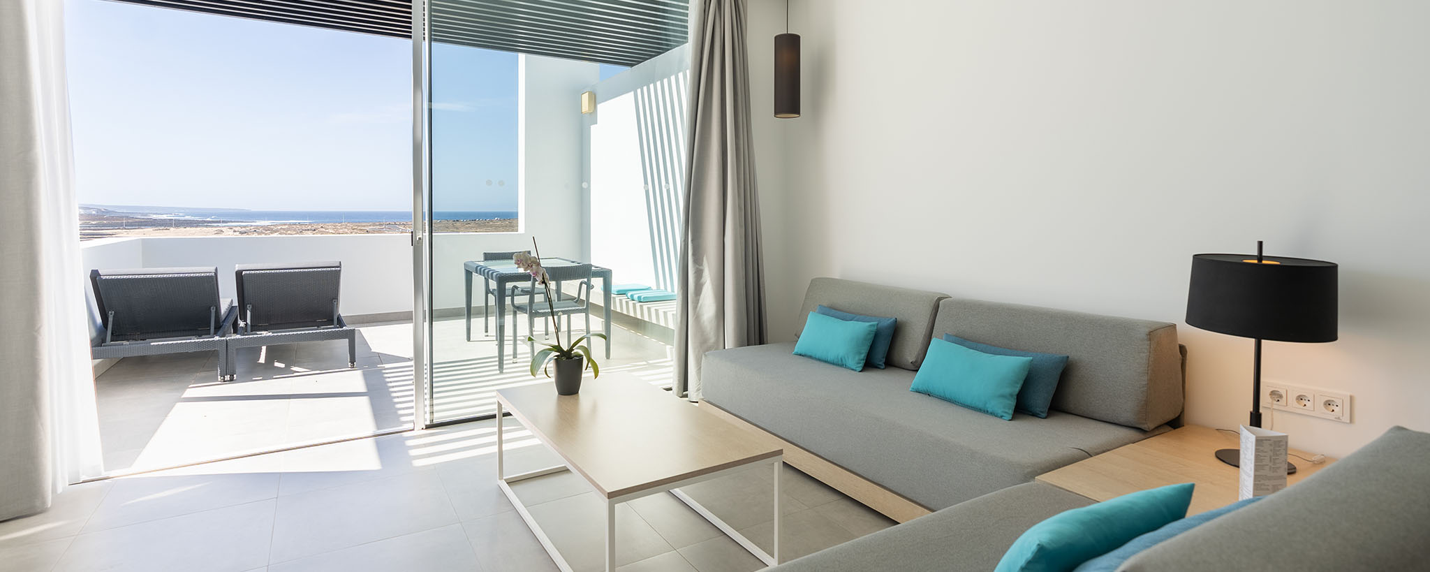 The living room of the 1 bedroom 2 bathroom suite at Club La Santa.