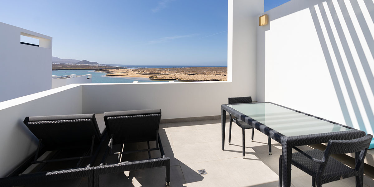 The terrace of the 1 bedroom 2 bathroom suite at Club La Santa.