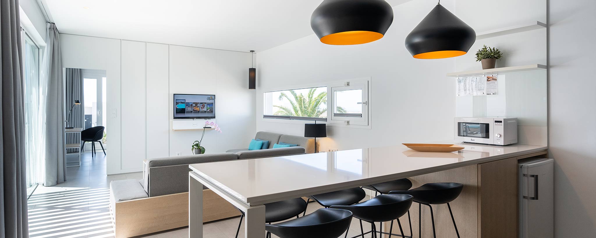 The kitchen living area of the 2 bedroom 2 bathroom suite at Club La Santa.