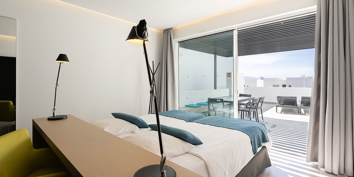 The bedroom of the 2 bedroom 2 bathroom suite at Club La Santa.