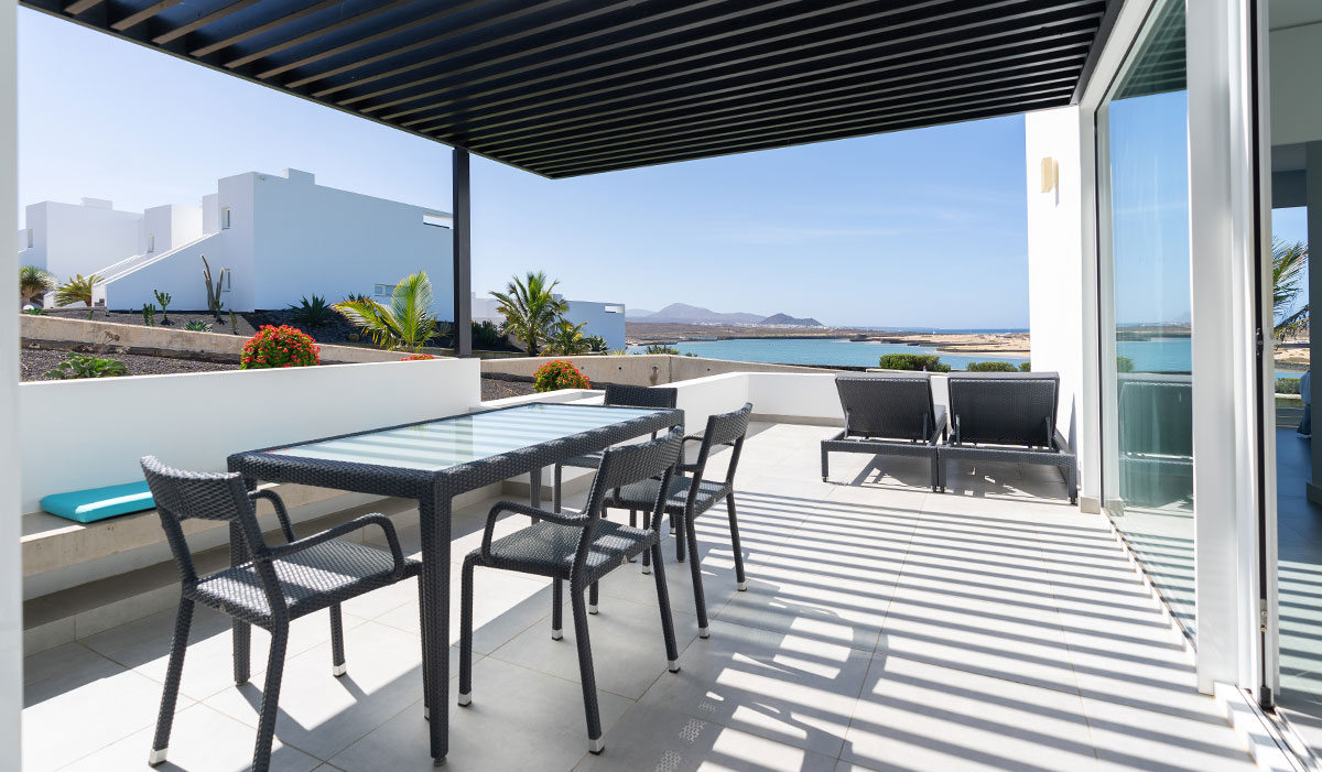 The terrace of the 2 bedroom 2 bathroom suite with a view at Club La Santa.