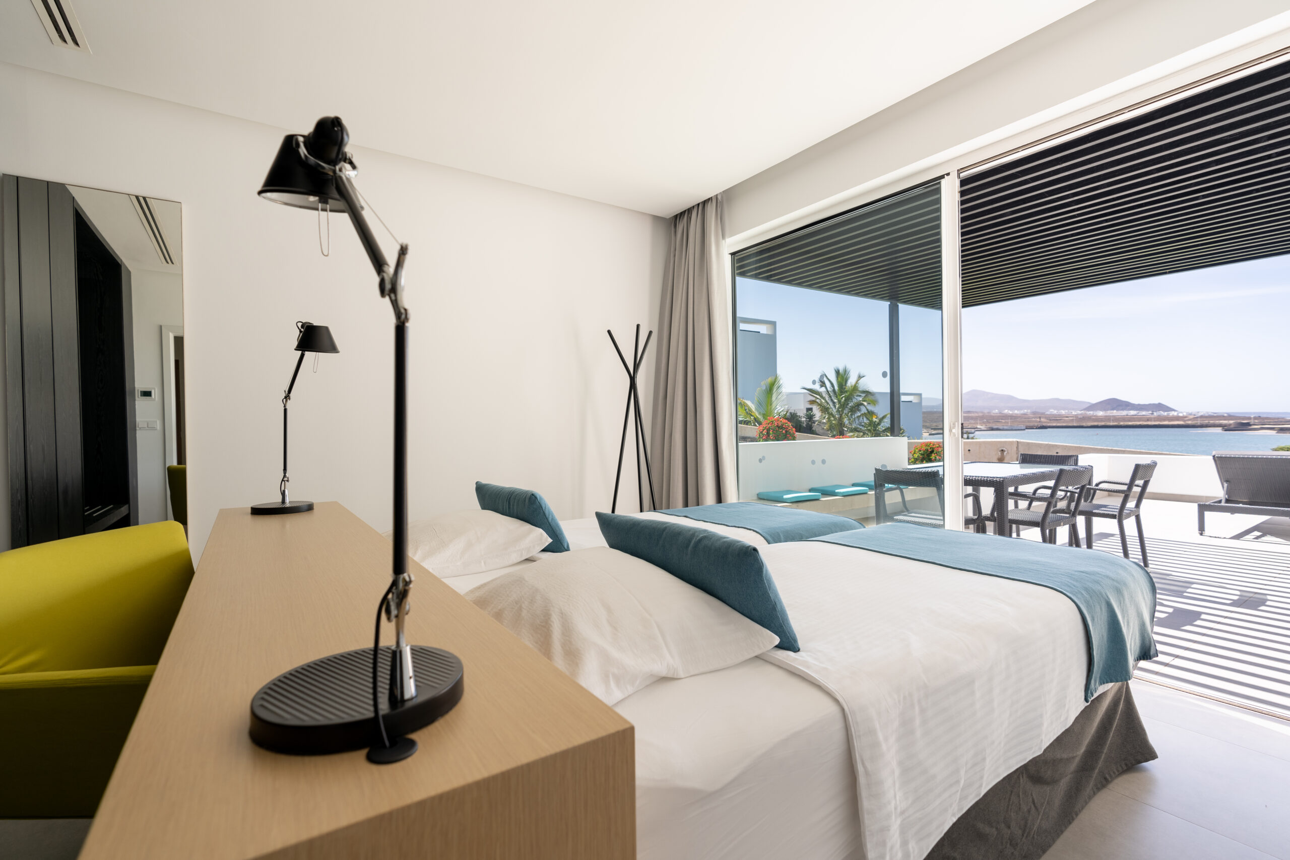 The bedroom of the 2 bedroom 2 bathroom suite with a view at Club La Santa.