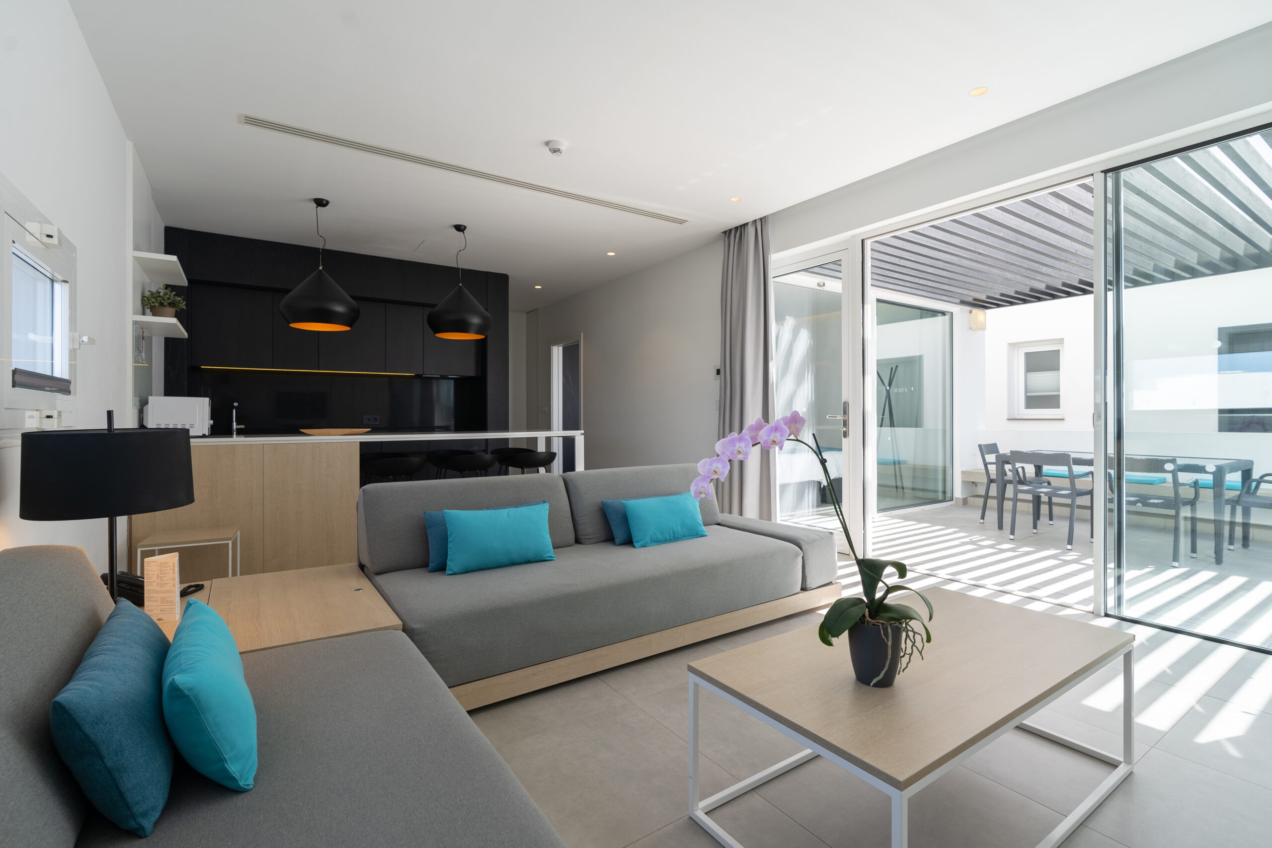 The living room of the 2 bedroom 2 bathroom suite at Club La Santa.