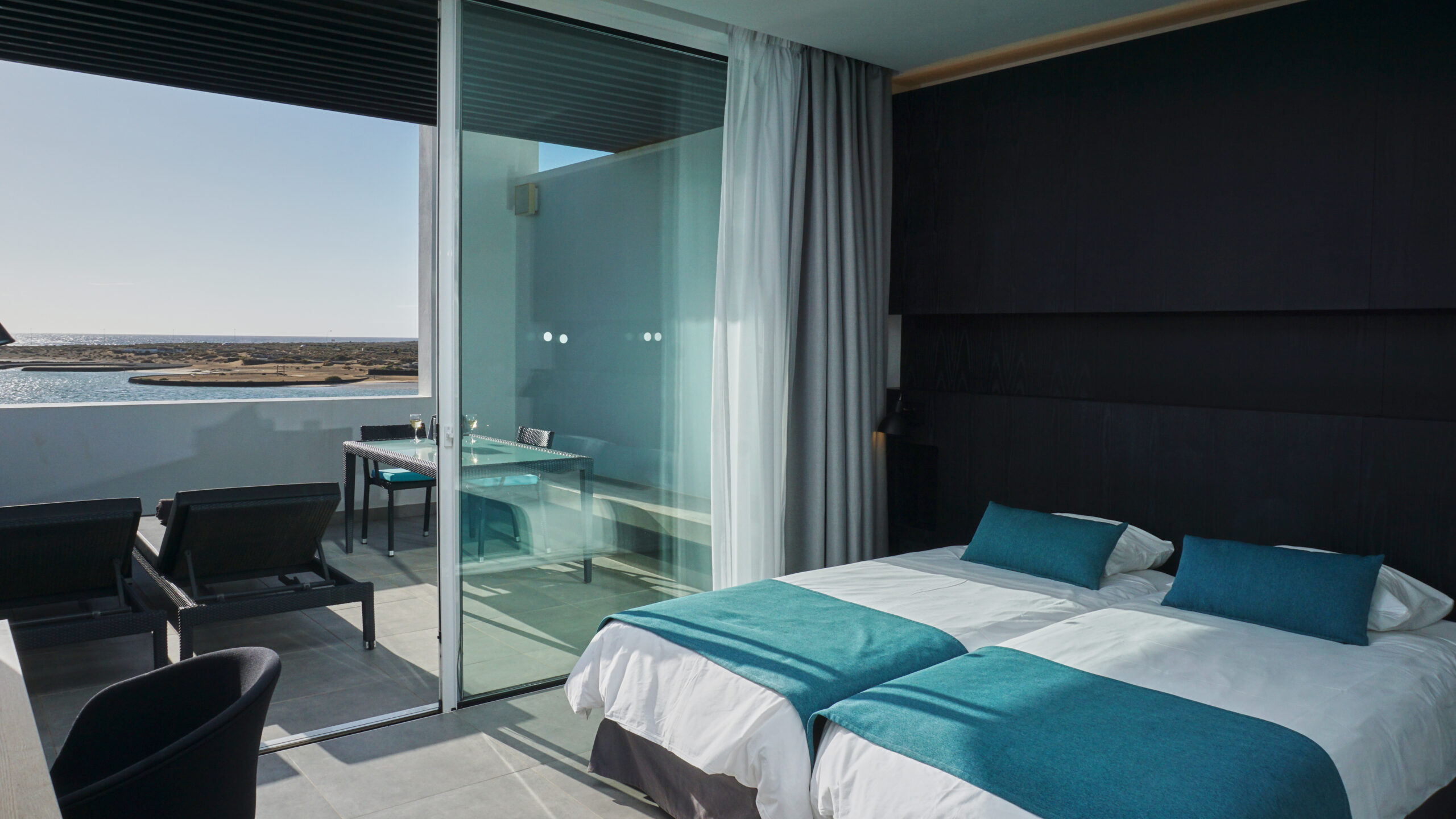 The bedroom of the 3 bedroom 2 bathroom luxury suite with sea views at Club La Santa.