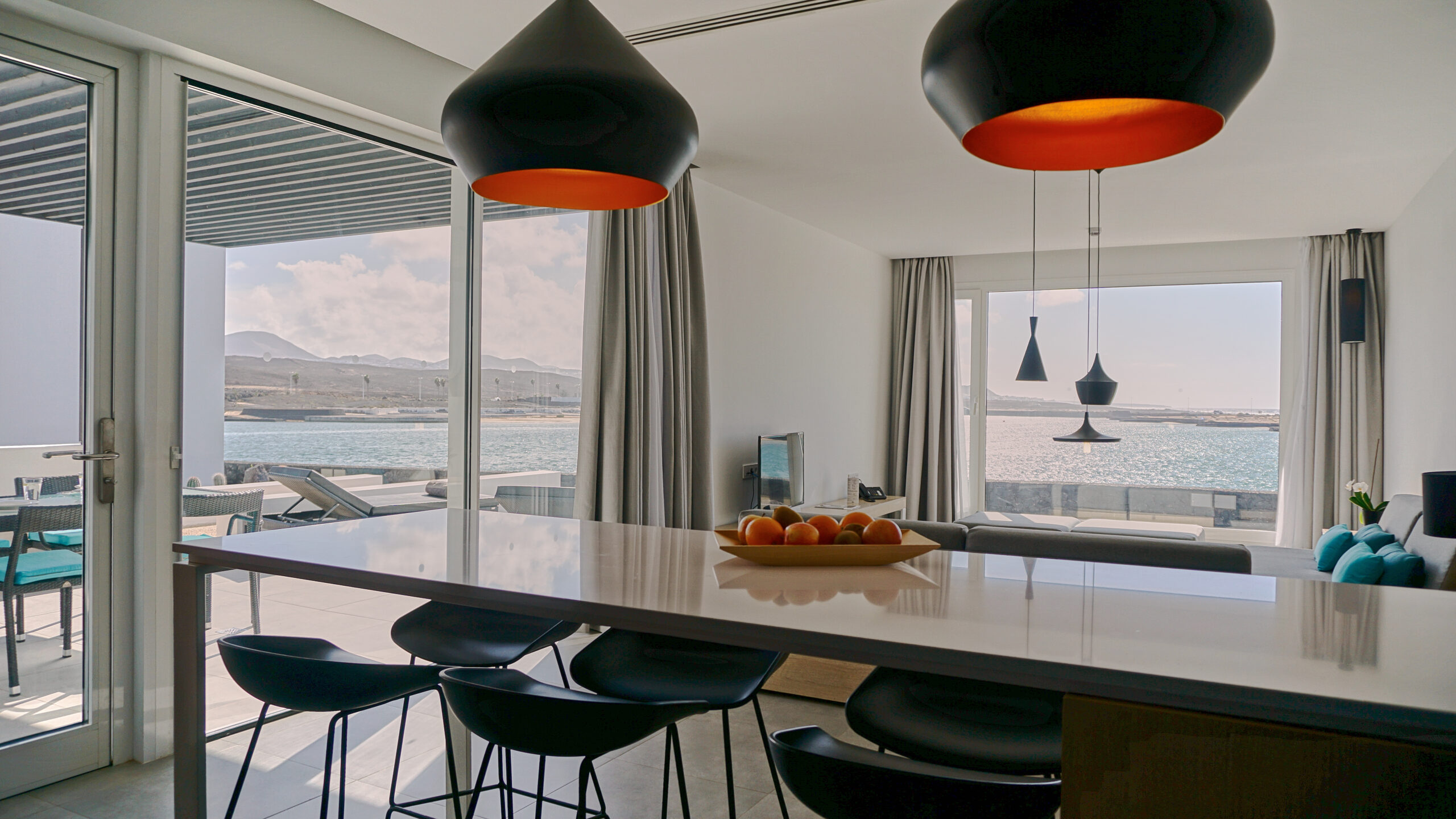 The kitchen of the 3 bedroom 2 bathroom luxury suite with sea views at Club La Santa.