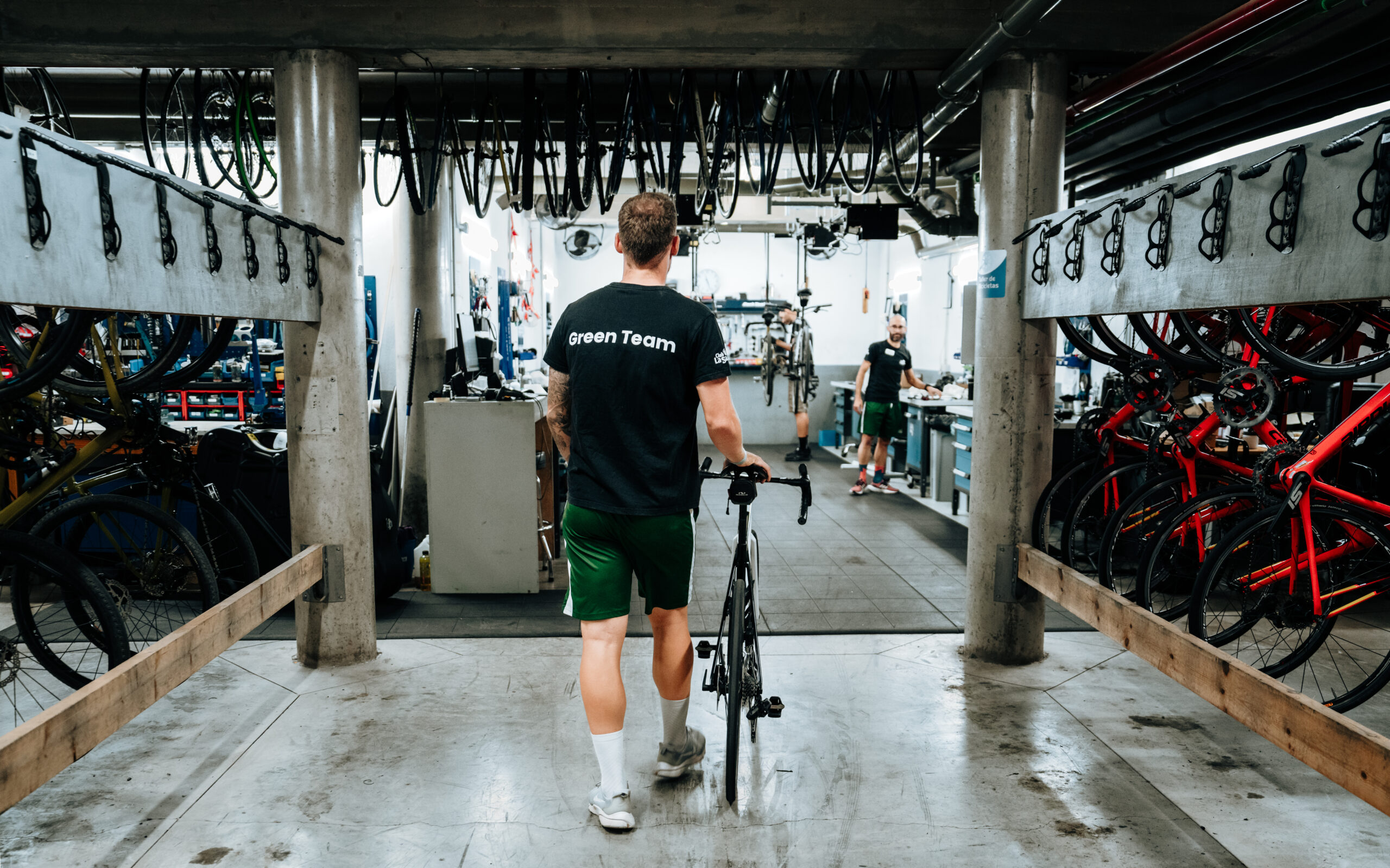 A member of the green team in the Bike Centre at Club La Santa