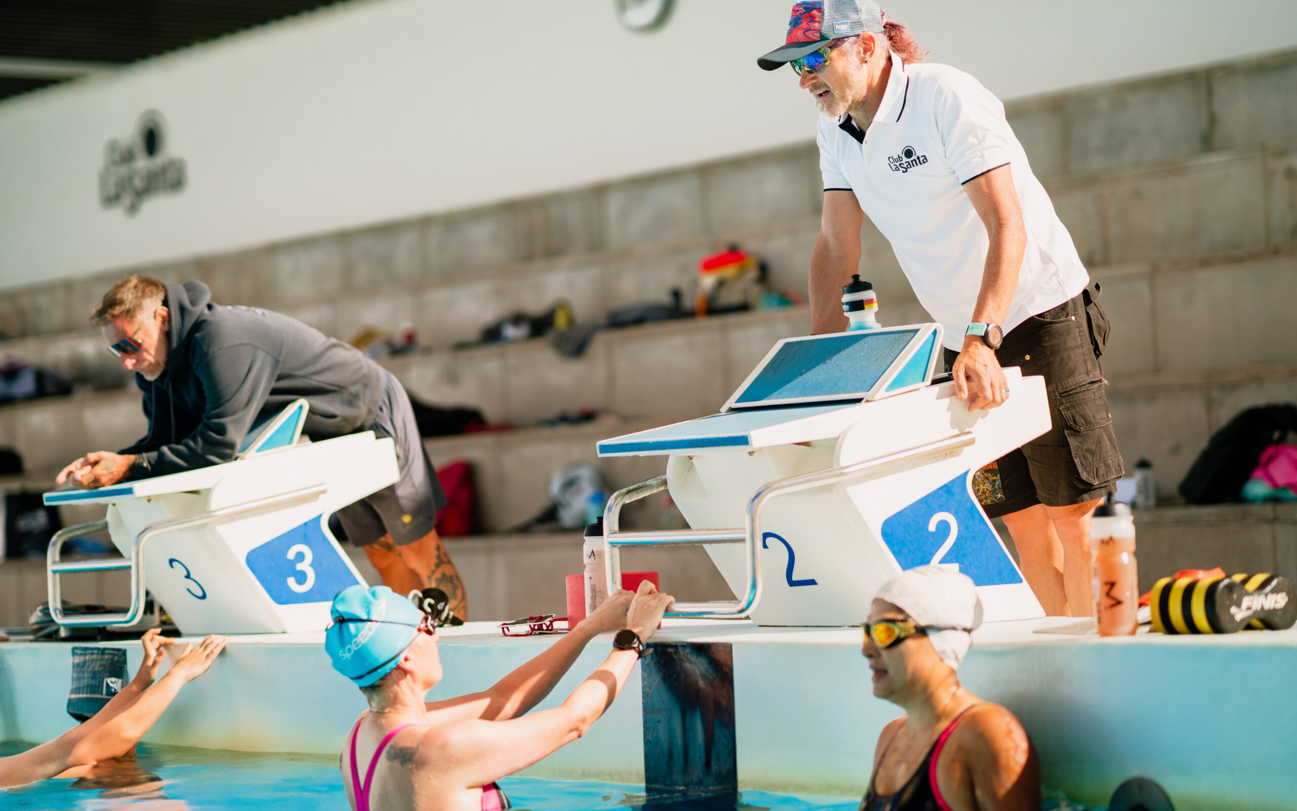 Chris Wild coaching swimmers at the Long Distance Triathlon Camp at Club La Santa